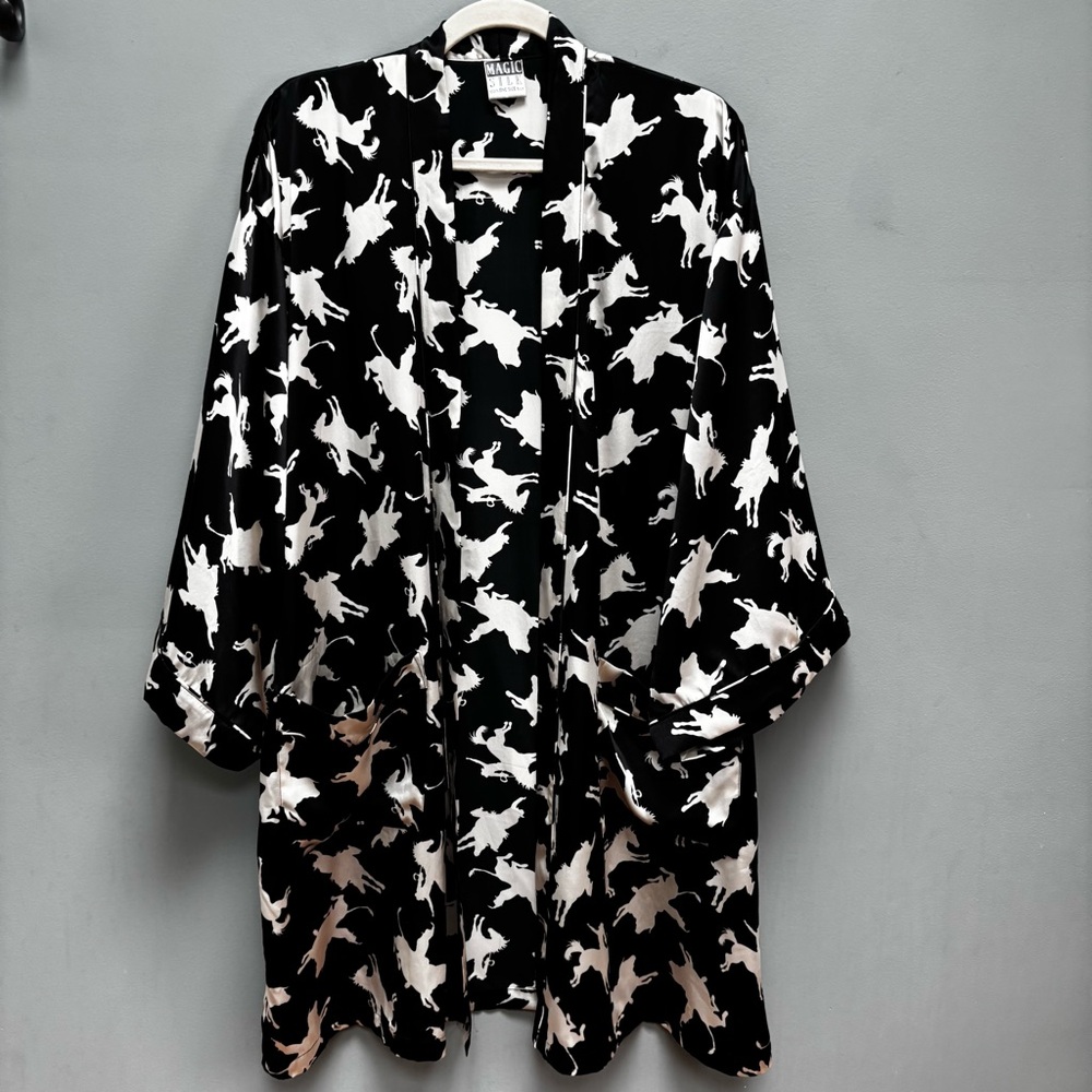 Vintage Silk Western / Equestrian Rodeo Print Kimono One Size